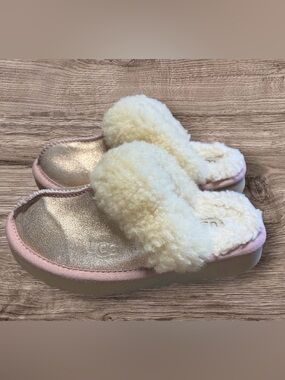 NEW UGG Cozy II Metallic Glitter Genuine Shearling Slipper Kids Rose Gold